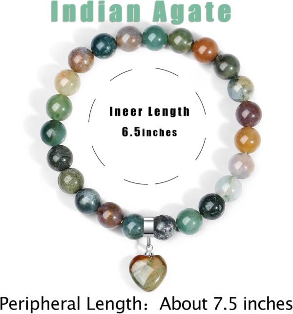 Healing Crystal Bracelet for Women, 8 mm Natural Gemstone Beaded Bracelet, Love Heart Bracelet Jewelry Gifts for Birthday Mothers Day Valentine's Day Anniversary