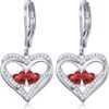 Heart Leverback Earrings Double Birthstone Dangle Earrings for Women, Love Jewelry for Her, Christmas Gifts for Women, Anniversary Birthday Gift for Mom Wife Girlfriend