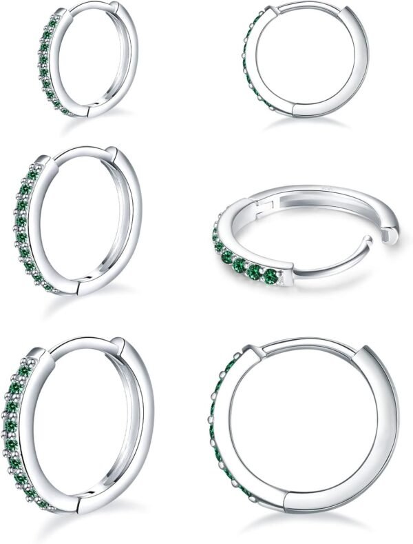 925 Sterling Silver Small Hoop Earrings Cubic Zirconia Huggie Hoop Earrings, 3 Pairs 14K White Gold Plated Cartilage Piercing Earrings Ear Cuff Tiny Hoop Earrings for Women Men