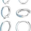 925 Sterling Silver Small Hoop Earrings Cubic Zirconia Huggie Hoop Earrings, 3 Pairs 14K White Gold Plated Cartilage Piercing Earrings Ear Cuff Tiny Hoop Earrings for Women Men