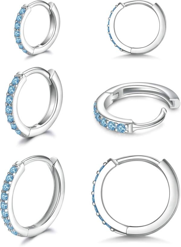 925 Sterling Silver Small Hoop Earrings Cubic Zirconia Huggie Hoop Earrings, 3 Pairs 14K White Gold Plated Cartilage Piercing Earrings Ear Cuff Tiny Hoop Earrings for Women Men
