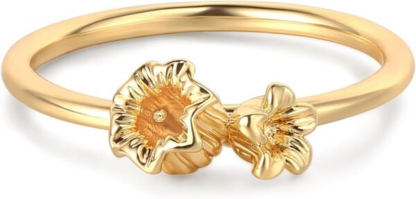 61Hn8vYKJAL._AC_SL1500 Birth Flower Ring for Women 14K Gold Plated Floral Minimalist Stackable Finger Jewelry Birthday Gifts