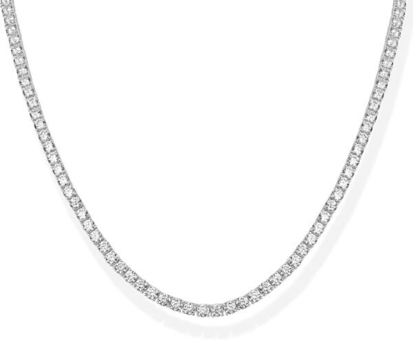 14K Gold Plated 3mm Simulated Diamond Tennis Necklace – Chunky Long Necklace for Women – Sizes 16" and 18"