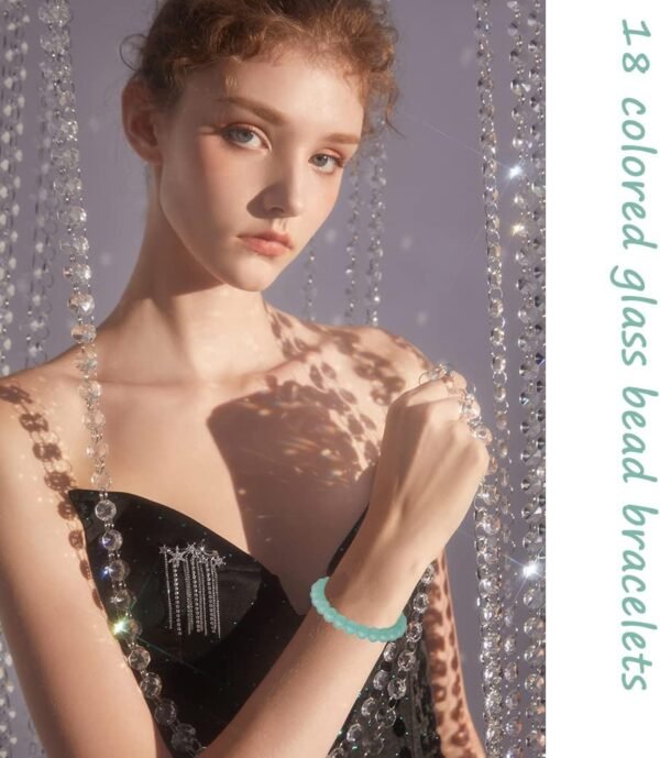 18Pcs 8mm Beaded Stretch Bracelet Handmade Round Glass Bracelet for Women Multicolor Matte Beads Elastic Bracelet