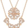 Sterling Silver Heart Shaped and Four Leaf Clover Convertible Pendant Necklace Crystals Jewelry for Women