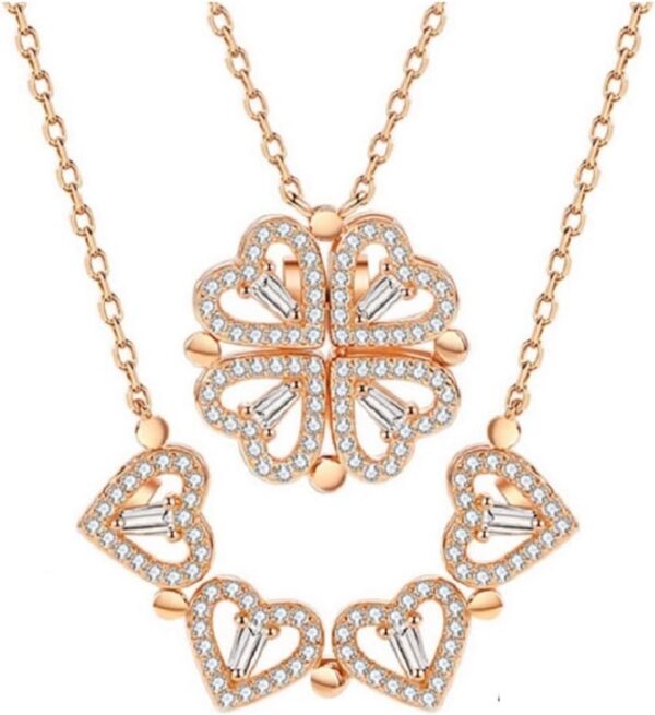 Sterling Silver Heart Shaped and Four Leaf Clover Convertible Pendant Necklace Crystals Jewelry for Women