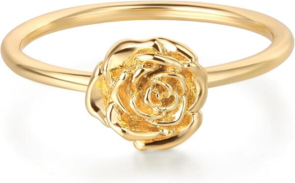 61KbTdRSi6L._AC_SL1500 Birth Flower Ring for Women 14K Gold Plated Floral Minimalist Stackable Finger Jewelry Birthday Gifts