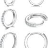 925 Sterling Silver Small Hoop Earrings Cubic Zirconia Huggie Hoop Earrings, 3 Pairs 14K White Gold Plated Cartilage Piercing Earrings Ear Cuff Tiny Hoop Earrings for Women Men