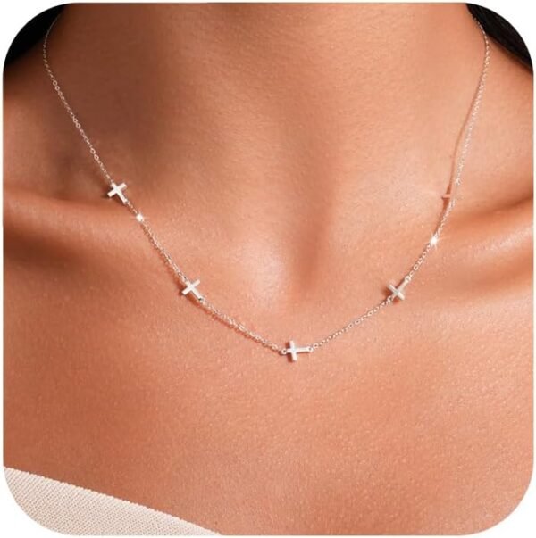 925 Sterling Silver Cross Necklace for Women Dainty CZ Horizontal Cross Pendant Necklaces Birthstone Charm Chain for Mom Sideway Crucifix Cross Faith Choker Necklace Halloween Christmas Jewelry Gifts