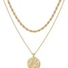 14K Gold Plated Layering Necklaces | Stylish Minimalist Design Pendant Necklaces | Bar, Circle, Lotus, Disc, Dog Tag, Horizontal Bar Pendants for Women