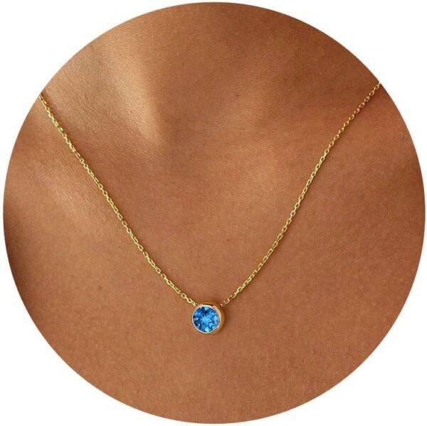 Birthstone Necklace for Women, Dainty 14K Gold Plated Red Blue Green Diamond Emerald Birthstone Necklace 12 Month Birthstone Jewelry Birthday Gifts for Women Teen Girls