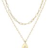14K Gold Plated Layering Necklaces | Stylish Minimalist Design Pendant Necklaces | Bar, Circle, Lotus, Disc, Dog Tag, Horizontal Bar Pendants for Women