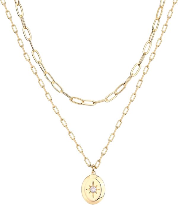 14K Gold Plated Layering Necklaces | Stylish Minimalist Design Pendant Necklaces | Bar, Circle, Lotus, Disc, Dog Tag, Horizontal Bar Pendants for Women