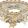4 Pcs Cute Butterfly Charm Bracelets Set Gold Beaded Stackable Stretch Bracelets Bohemian Summer Jewelry Gifts for Women