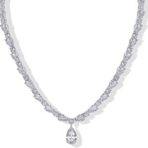 14K Gold Plated Pear Tennis Necklaces for Women - Cubic Zirconia Tennis Necklace with Drop for Brides & Bridesmaids - Cute Simulated Diamond Chain Trendy Wedding Jewelry