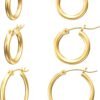 Gold Hoop Earrings for Women 14K Real Gold Plated Hoops with 925 Sterling Silver Post