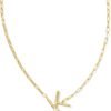 Womens Pearl Letter K Short Pendant Necklace Gold White Pearl One Size