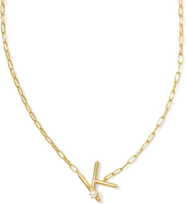 Womens Pearl Letter K Short Pendant Necklace Gold White Pearl One Size