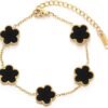 Four Leaf Clover Bracelet for Women 18K Gold Plated Stainless Steel Lucky 4 Leaf Gold Link Bracelet Jewelry Gift for Women