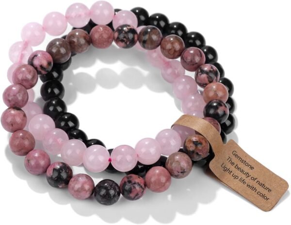 3 PCS Healing Crystal Bracelets for Women 8mm Natural Stone Beaded Stretch Bracelet Amethyst Jewelry Gifts