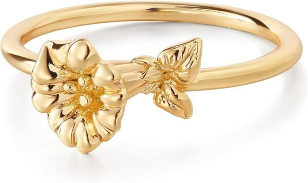 61Ss1NqxEPL._AC_SL1500 Birth Flower Ring for Women 14K Gold Plated Floral Minimalist Stackable Finger Jewelry Birthday Gifts
