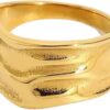 18K Gold-Plated Hammered Ring For Women | Textured Ring | Rings | Thick Stacking Gold Rings | Chunky Gold Ring | Size 6-8