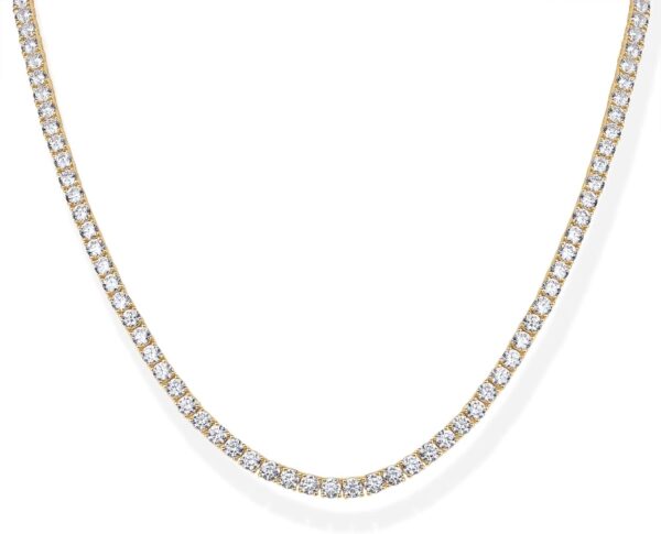 14K Gold Plated 3mm Simulated Diamond Tennis Necklace – Chunky Long Necklace for Women – Sizes 16" and 18"