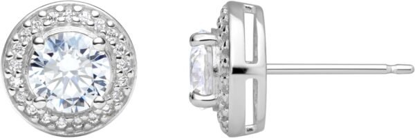 Womens Sterling Silver Cubic Zirconia Halo Pendant Necklace and Stud Earrings Jewelry Set