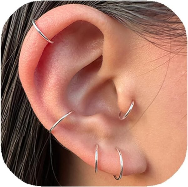 Small Gold or Sterling Silver Huggie Hoop Earrings for Women Cartilage Nose Helix Tragus