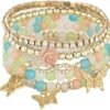 4 Pcs Cute Butterfly Charm Bracelets Set Gold Beaded Stackable Stretch Bracelets Bohemian Summer Jewelry Gifts for Women