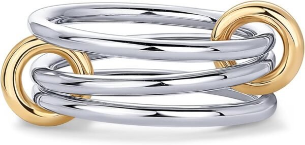 14K Gold Plated Interlocked Stackable Rings for Women - Statement Mixed Metals Multi Ring Stack - Cubic Zirconia Two-Toned Connected Bands Stacking Jewelry