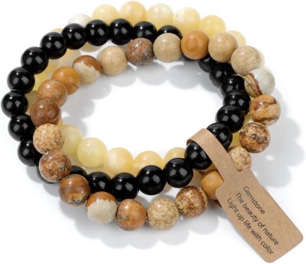 3 PCS Healing Crystal Bracelets for Women 8mm Natural Stone Beaded Stretch Bracelet Amethyst Jewelry Gifts