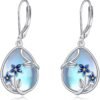 Bee/Flower/Hummingbird Bird Moonstone Earrings 925 Sterling Silver Teardrop Dangle Hypoallergenic Leverback Earring for Women