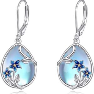61YbpiOWWdL._AC_SL1500 Bee/Flower/Hummingbird Bird Moonstone Earrings 925 Sterling Silver Teardrop Dangle Hypoallergenic Leverback Earring for Women