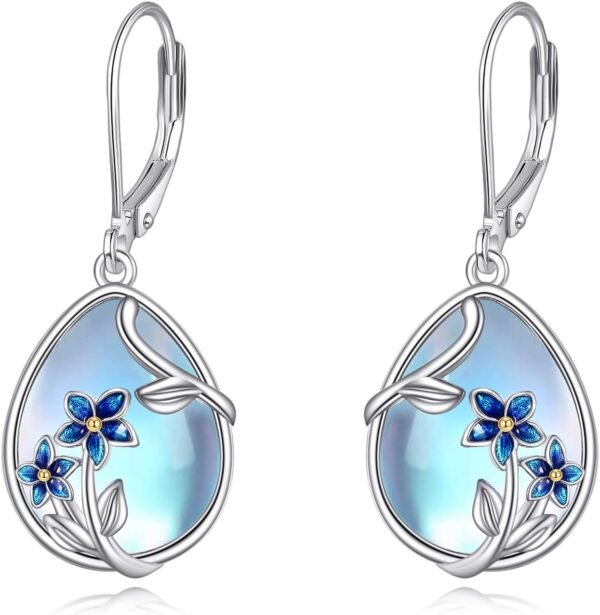 Bee/Flower/Hummingbird Bird Moonstone Earrings 925 Sterling Silver Teardrop Dangle Hypoallergenic Leverback Earring for Women