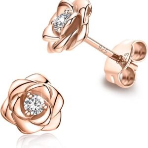 61YuzUdrguL._AC_SL1100 Gold Plated Sterling Silver Rose Flower Earring Studs, Hypoallergenic & Nickel Free Earrings for Women