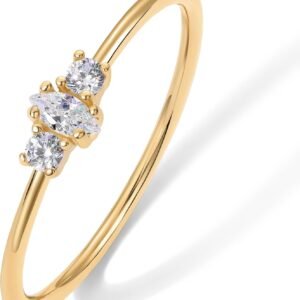 61ZhBK_mvnL._AC_SL1500 18K Gold Plated Marquise Round Mini Cubic Zirconia Stackable Rings for Women | Dainty Stacking Thin Band for Women