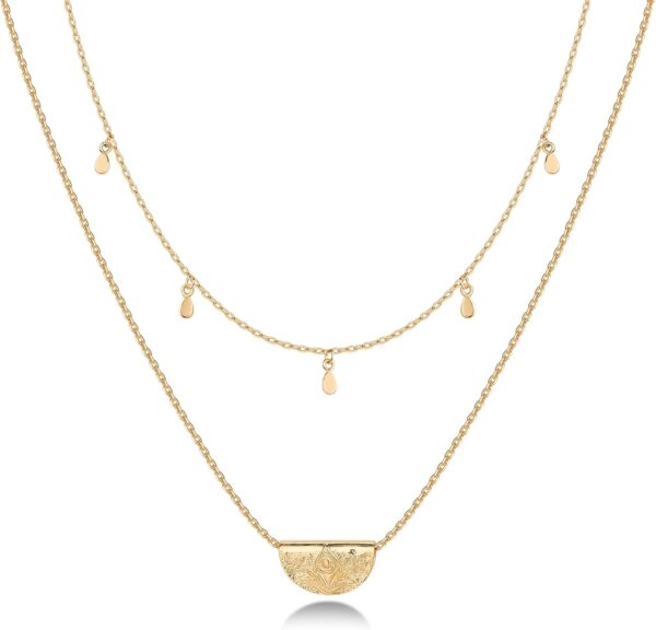 14K Gold Plated Layering Necklaces | Stylish Minimalist Design Pendant Necklaces | Bar, Circle, Lotus, Disc, Dog Tag, Horizontal Bar Pendants for Women