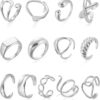 10PCS Gold Dome Chunky Rings for Women 18K Gold Plated Braided Twisted Round Signet Rings Adjustable Open Ring Band Statement Jewelry Size 7-9