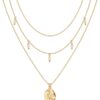 14K Gold Plated Layering Necklaces | Stylish Minimalist Design Pendant Necklaces | Bar, Circle, Lotus, Disc, Dog Tag, Horizontal Bar Pendants for Women