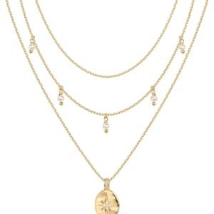 61a4wzmvk7L._AC_SL1500 14K Gold Plated Layering Necklaces | Stylish Minimalist Design Pendant Necklaces | Bar, Circle, Lotus, Disc, Dog Tag, Horizontal Bar Pendants for Women