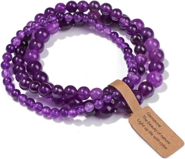 3 PCS Healing Crystal Bracelets for Women 8mm Natural Stone Beaded Stretch Bracelet Amethyst Jewelry Gifts