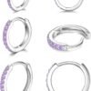 925 Sterling Silver Small Hoop Earrings Cubic Zirconia Huggie Hoop Earrings, 3 Pairs 14K White Gold Plated Cartilage Piercing Earrings Ear Cuff Tiny Hoop Earrings for Women Men