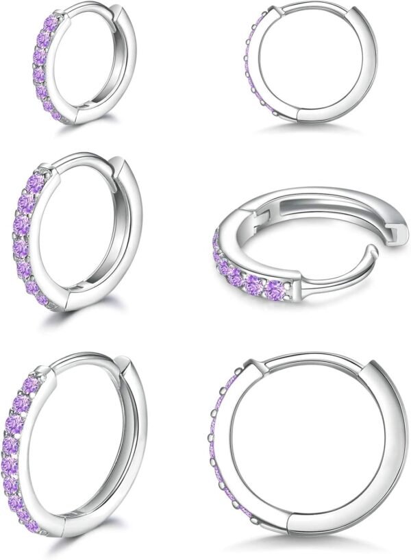 925 Sterling Silver Small Hoop Earrings Cubic Zirconia Huggie Hoop Earrings, 3 Pairs 14K White Gold Plated Cartilage Piercing Earrings Ear Cuff Tiny Hoop Earrings for Women Men