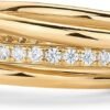 14K Gold Plated Interlocked Stackable Rings for Women - Statement Mixed Metals Multi Ring Stack - Cubic Zirconia Two-Toned Connected Bands Stacking Jewelry
