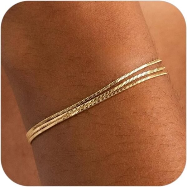 Gold Pearl Bracelets for Women Trendy, 14K Real Gold Plated Dainty Stackable Snake Chain CZ Heart Pendant Bracelets, Layered Waterproof Jewelry Gift for Women Adjustable 6"+2"