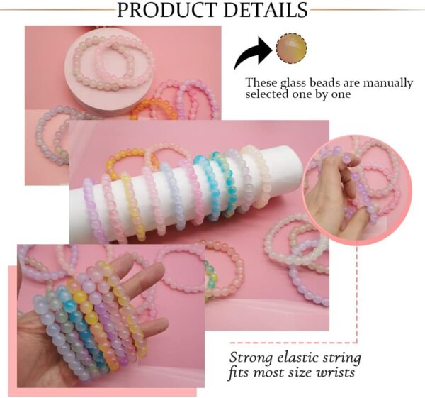 18Pcs 8mm Beaded Stretch Bracelet Handmade Round Glass Bracelet for Women Multicolor Matte Beads Elastic Bracelet