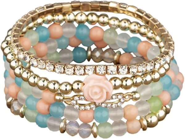 4 Pcs Cute Butterfly Charm Bracelets Set Gold Beaded Stackable Stretch Bracelets Bohemian Summer Jewelry Gifts for Women