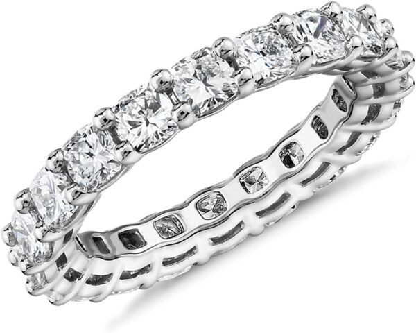 14K Gold Plated Eternity Ring for Women - Square-Cut Cubic Zirconia Rings - Stackable Love Wedding Band
