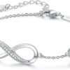 Infinity Heart Birthstone Charm Link Bracelet for Women 925 Sterling Silver Adjustable Mother's Day Christmas Day Gift Anniversary Birthday Jewelry for Wife Girlfriend Her